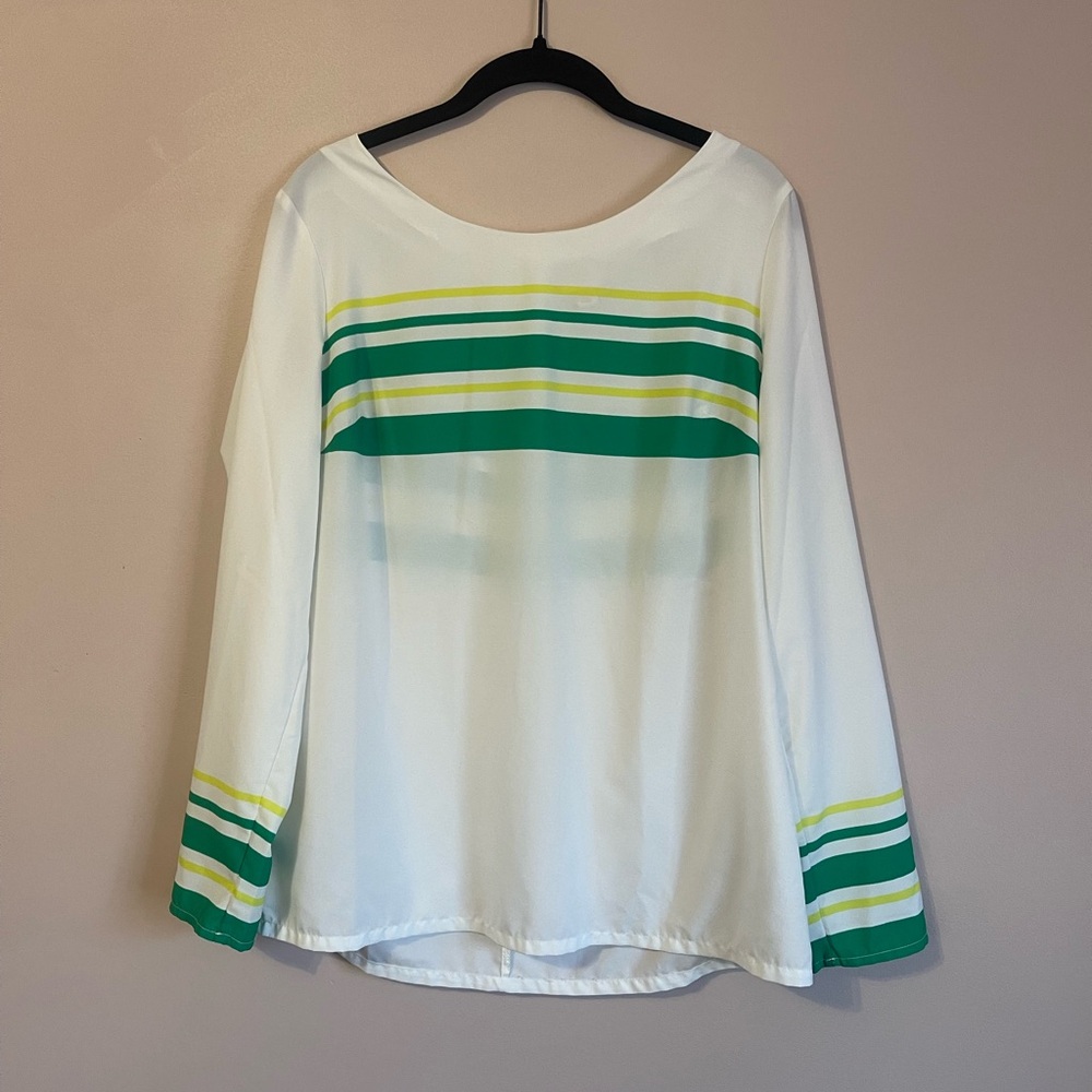 Merona Striped Green and Yellow Women's Blouse | Size M